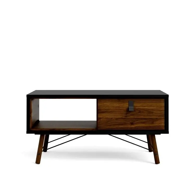 Design Square Silas Wooden Open Shelf Coffee Table W/ 1-Drawer - Black