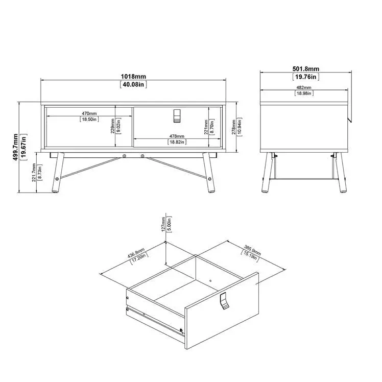 Design Square Silas Wooden Open Shelf Coffee Table W/ 1-Drawer - Black