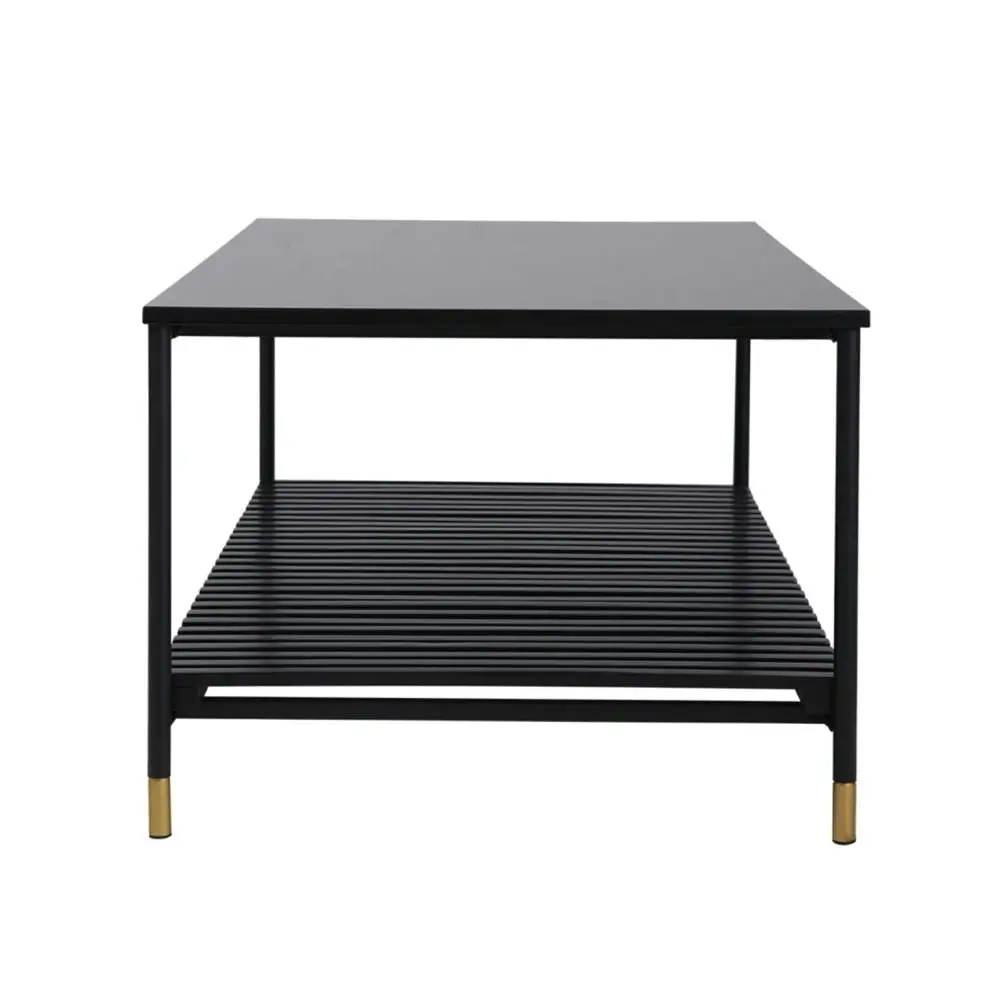 Maestro Furniture Alcone Wooden Rectangular Open Shelf Coffee Table W/ Gold Accents - Satin Black