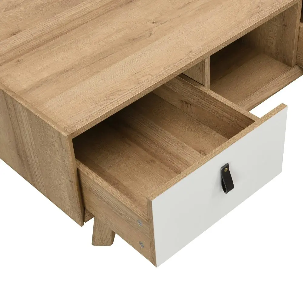 Design Square Olive Modern Scandinavian Coffee Table W/ 2-Drawers - Oak/White