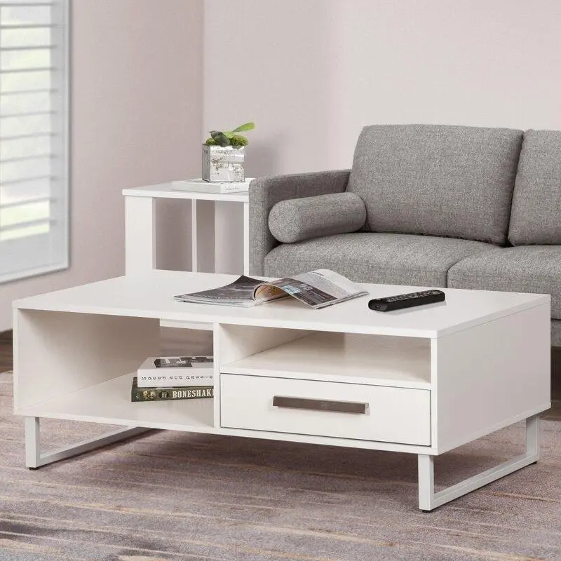 Maestro Furniture Ashley Collection Open Shelf Coffee Table W/ 1-Drawer - White