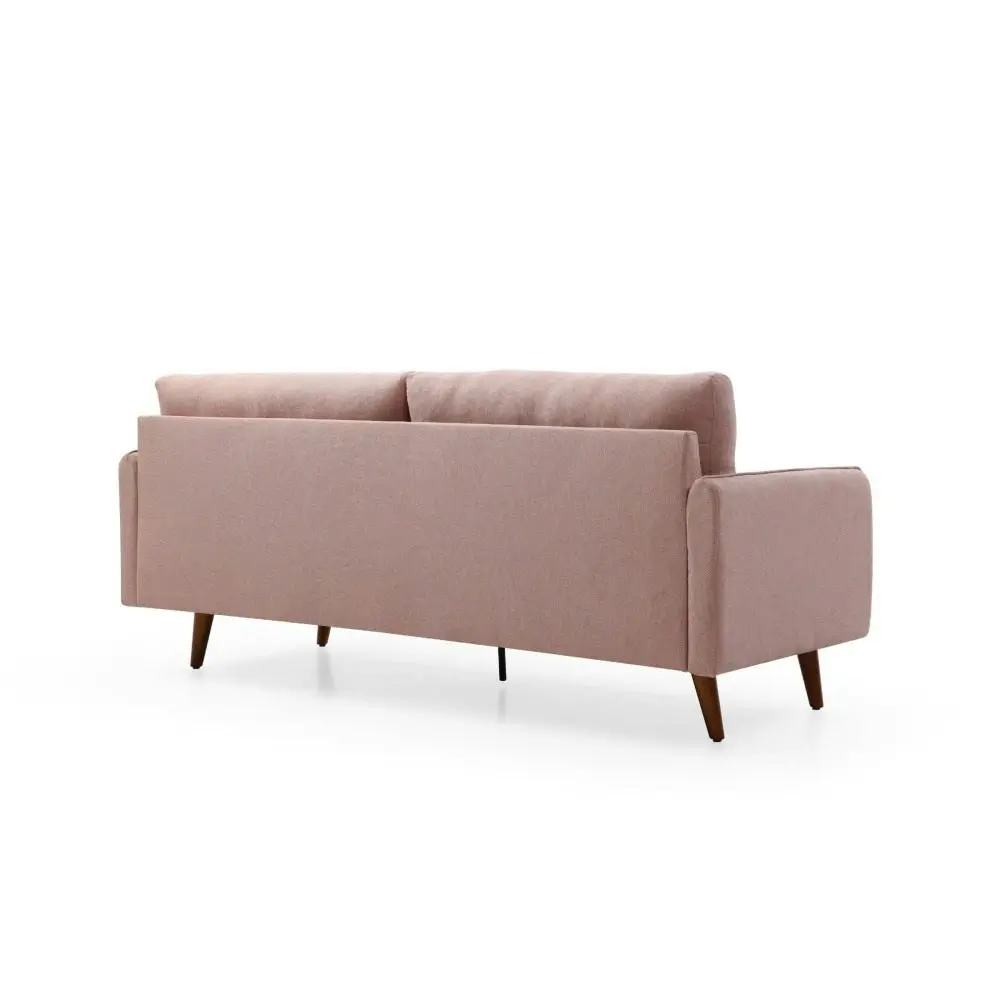 Design Square Modern Designer  3-Seater Tufed Fabric Sofa Lounge Couch Wooden Legs - Pink