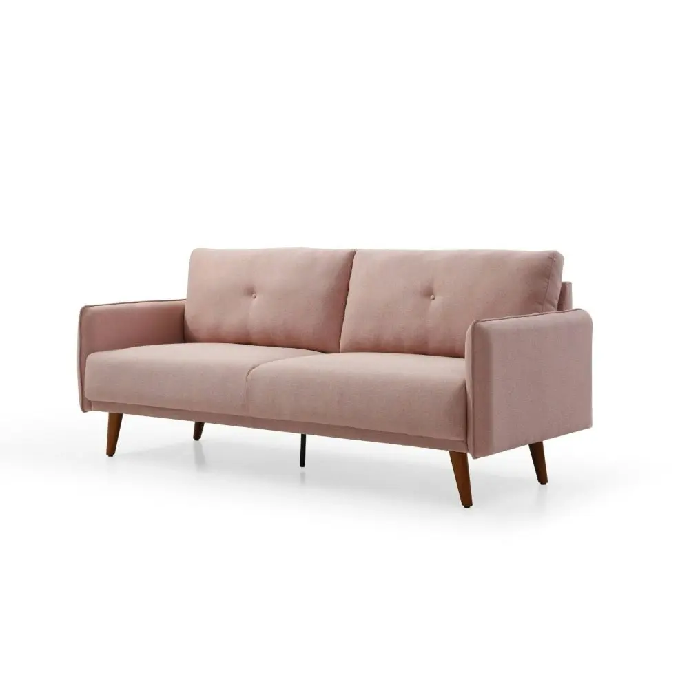 Design Square Modern Designer  3-Seater Tufed Fabric Sofa Lounge Couch Wooden Legs - Pink