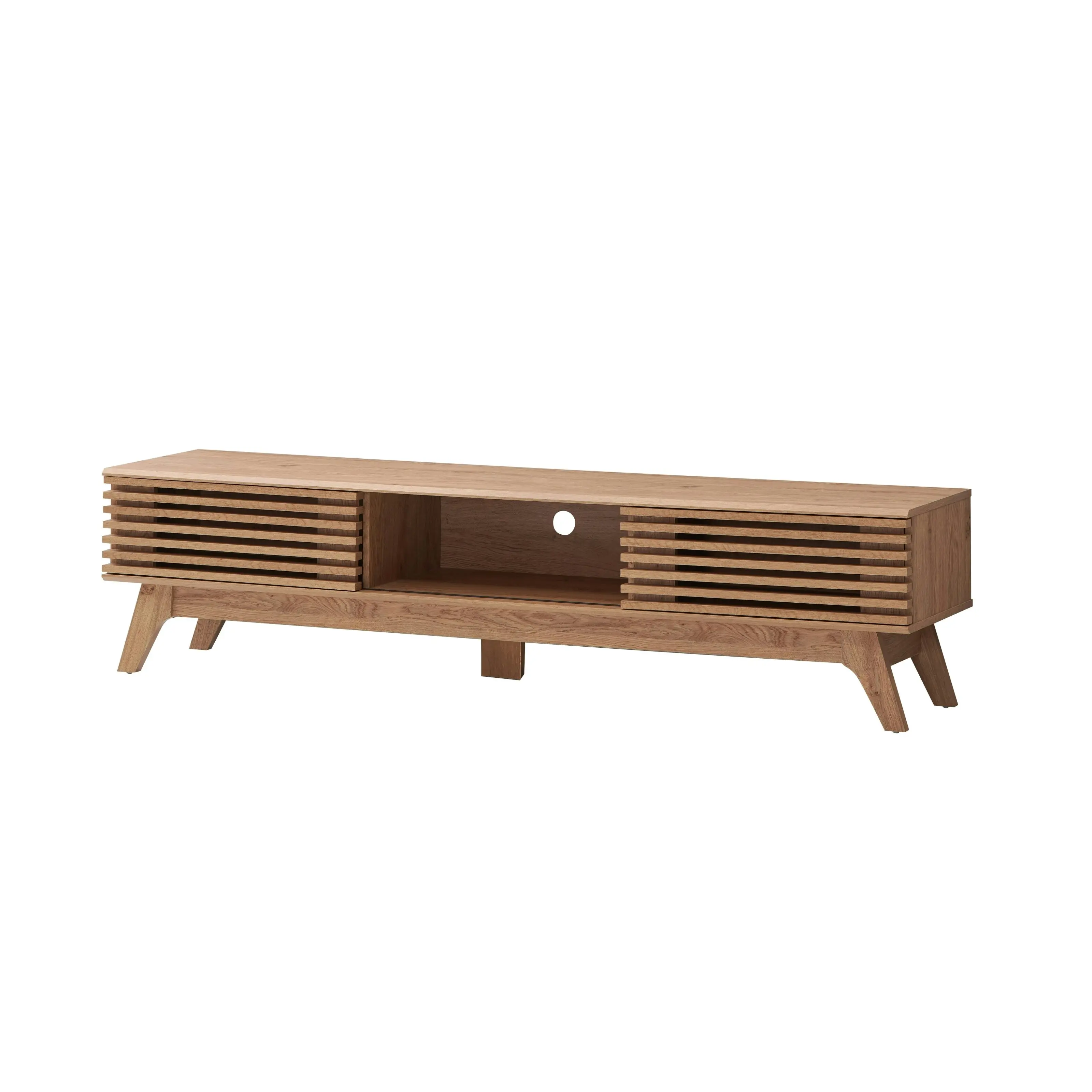 Design Square Camille Wooden Lowline Entertainment Unit TV Stand 180cm W/ 2-Doors - Oak