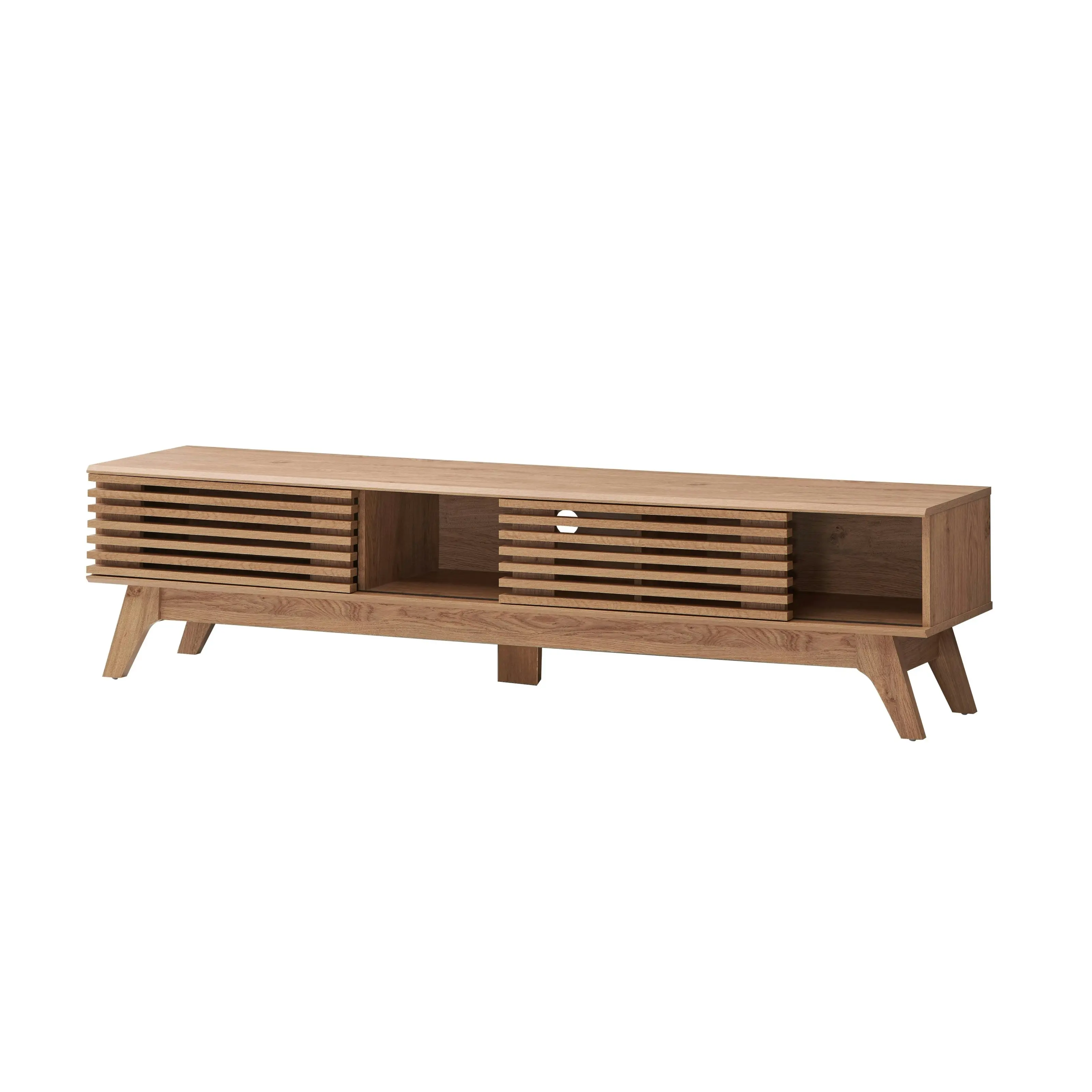 Design Square Camille Wooden Lowline Entertainment Unit TV Stand 180cm W/ 2-Doors - Oak