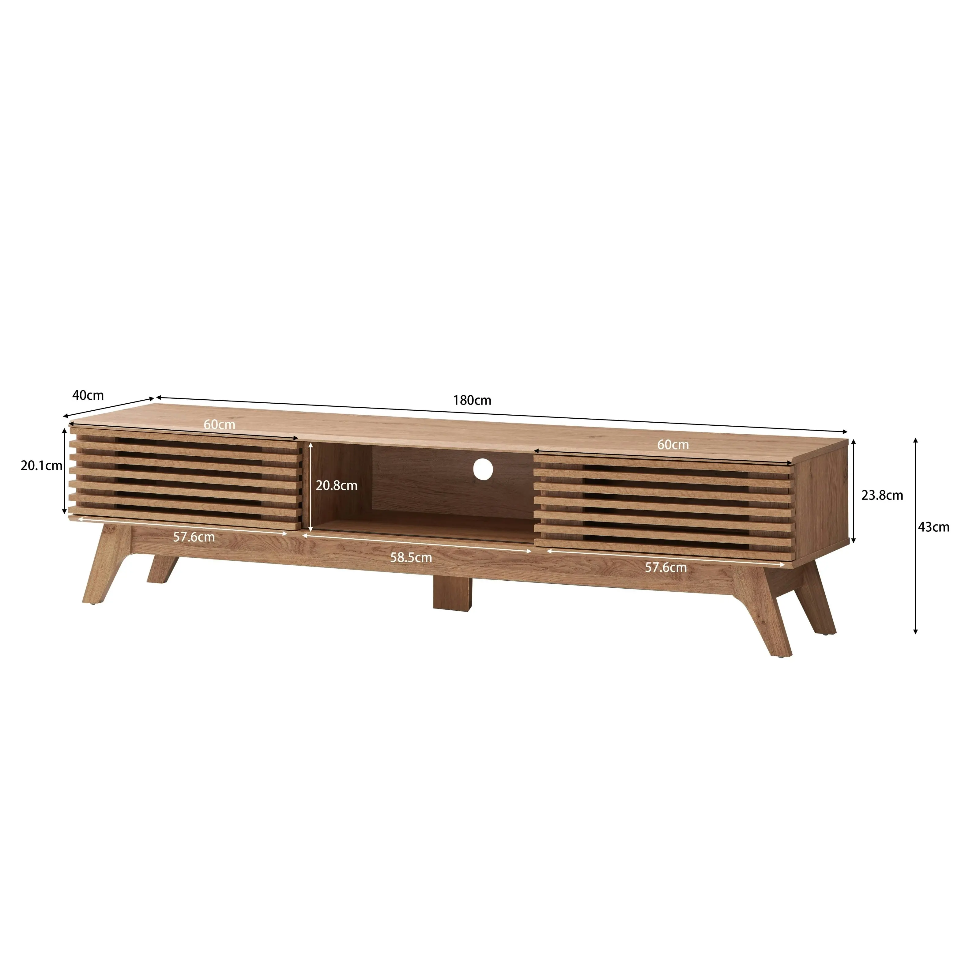 Design Square Camille Wooden Lowline Entertainment Unit TV Stand 180cm W/ 2-Doors - Oak