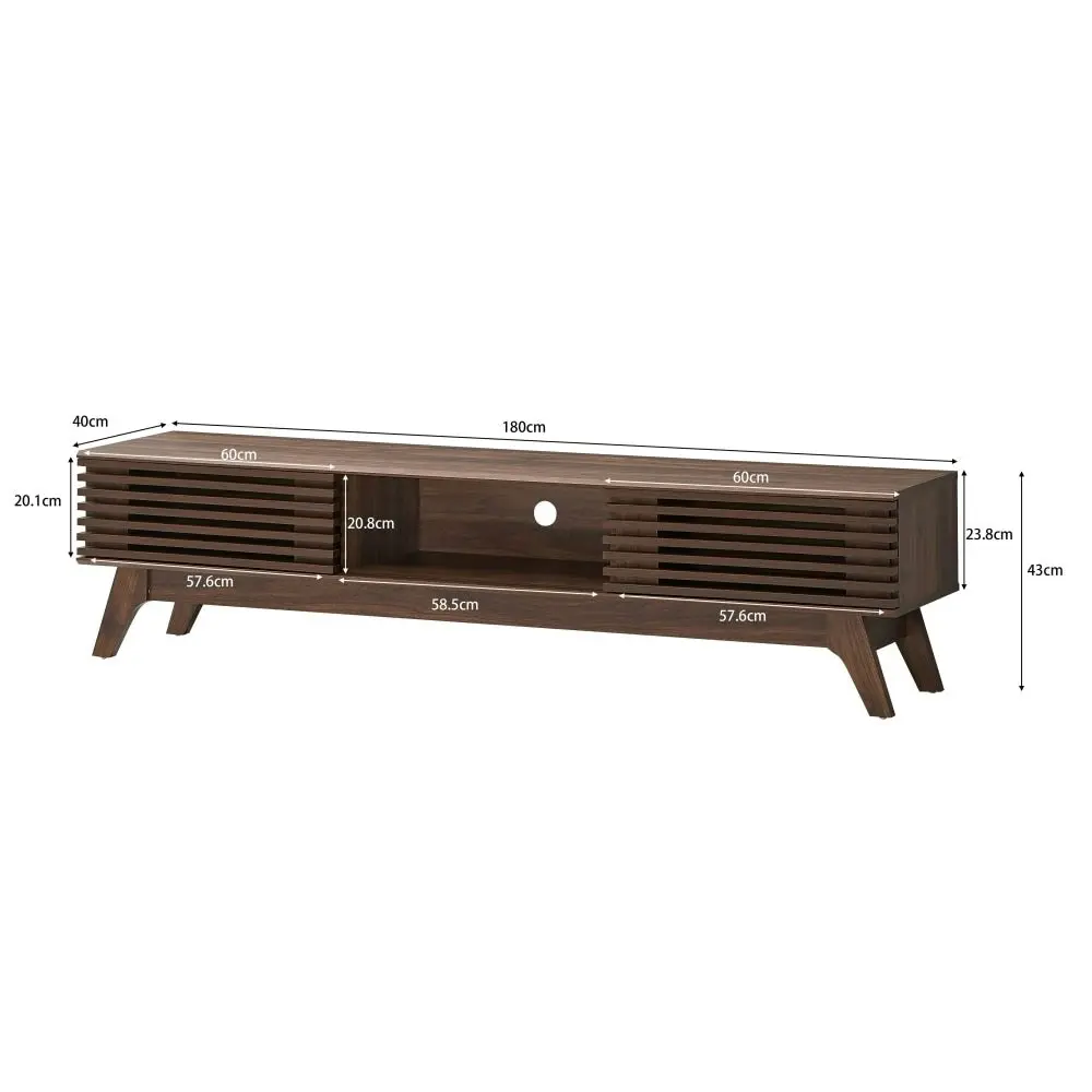 Design Square Camille Wooden Lowline Entertainment Unit TV Stand 180cm W/ 2-Doors - Walnut