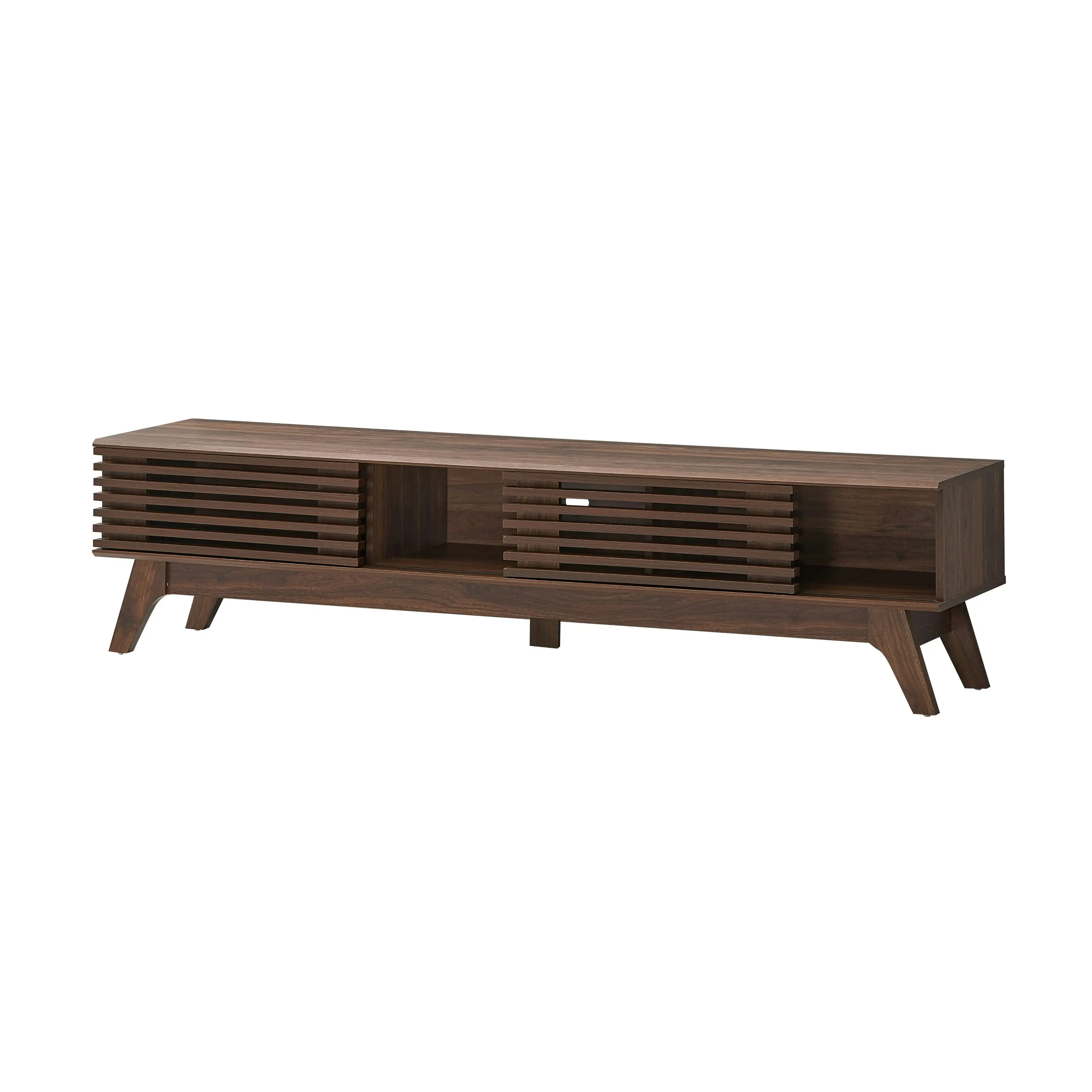 Design Square Camille Wooden Lowline Entertainment Unit TV Stand 180cm W/ 2-Doors - Walnut