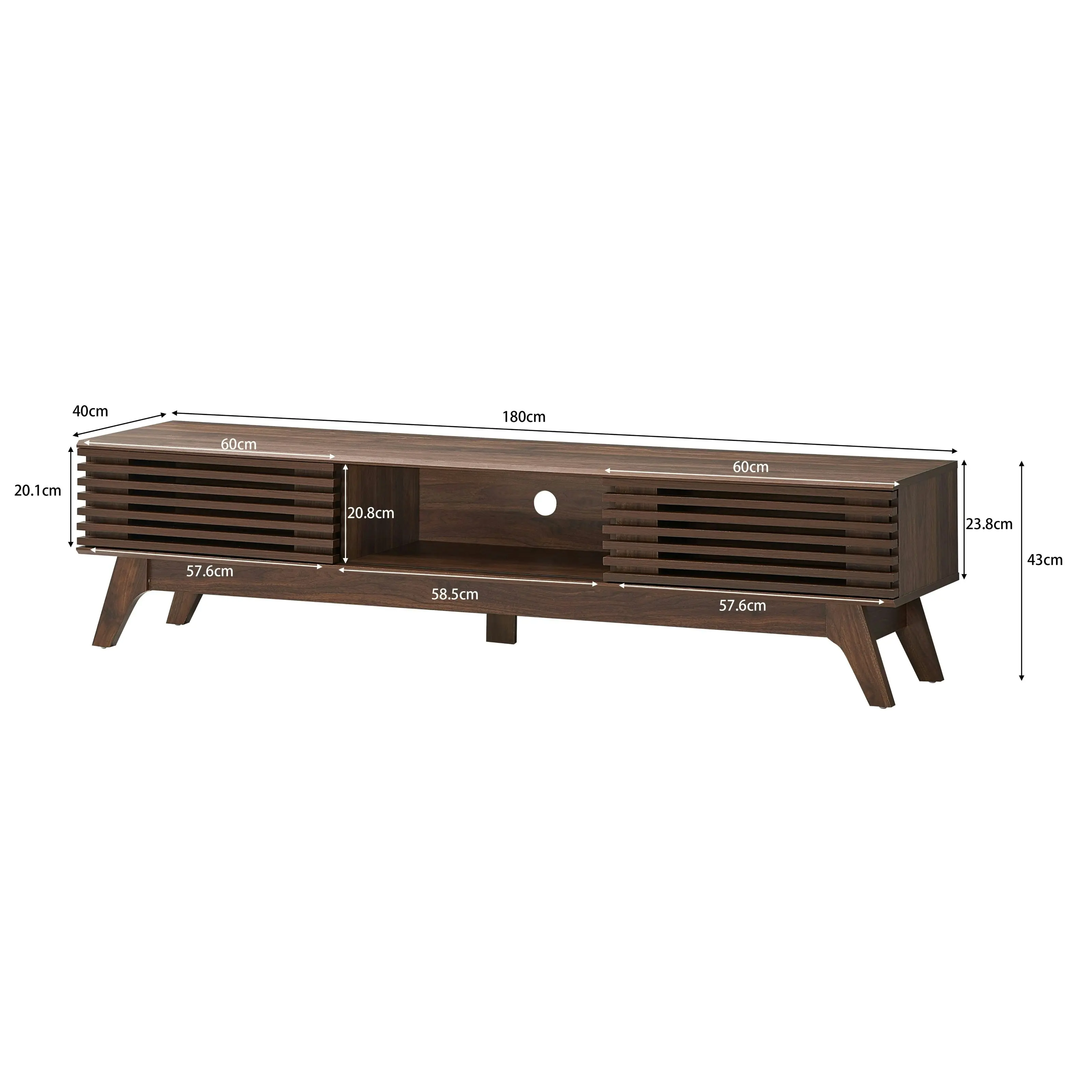 Design Square Camille Wooden Lowline Entertainment Unit TV Stand 180cm W/ 2-Doors - Walnut