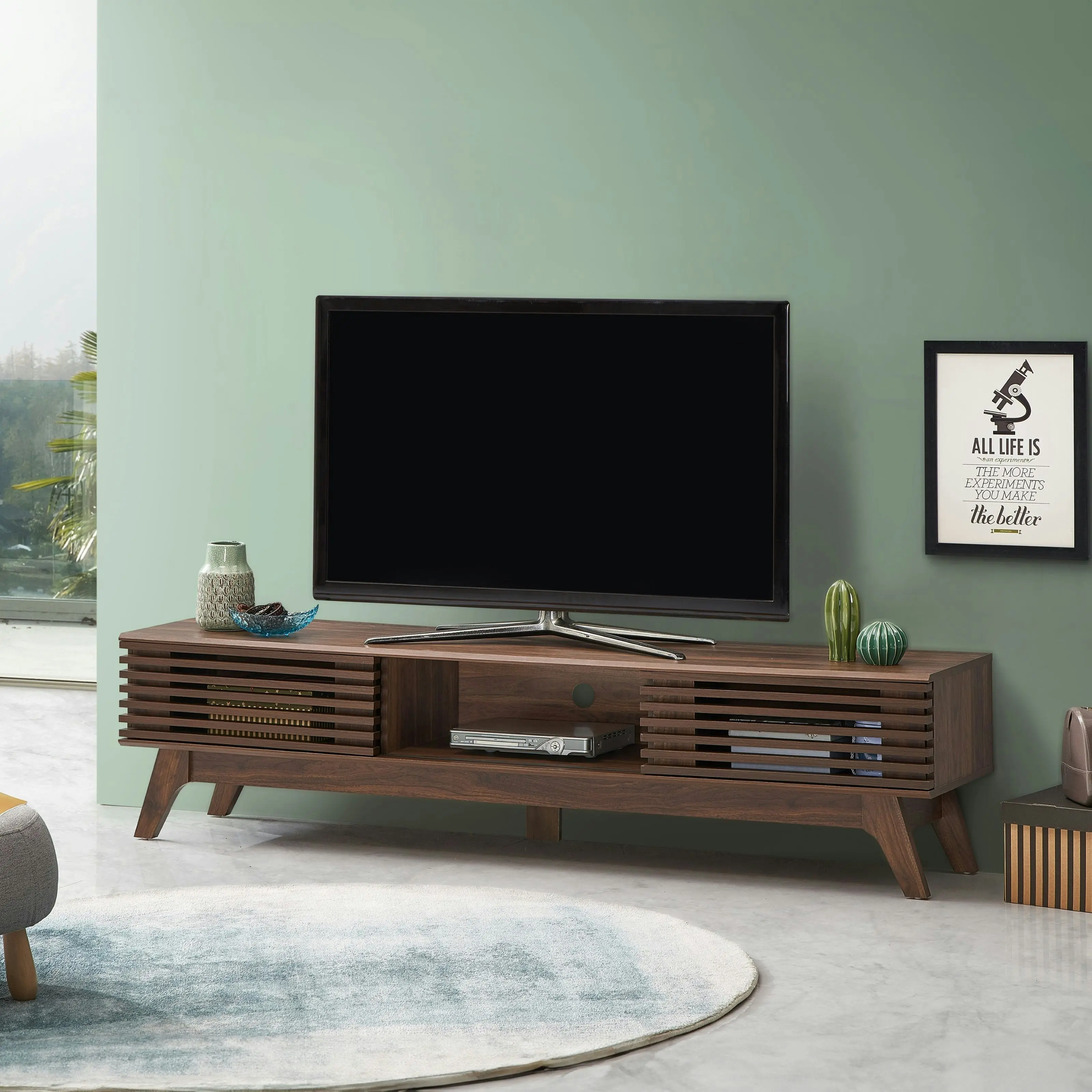 Design Square Camille Wooden Lowline Entertainment Unit TV Stand 180cm W/ 2-Doors - Walnut