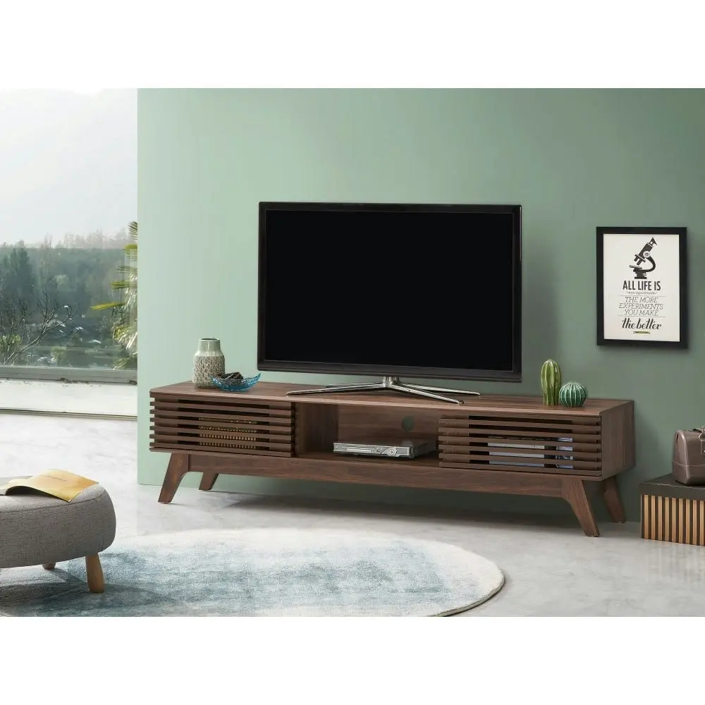 Design Square Camille Wooden Lowline Entertainment Unit TV Stand 180cm W/ 2-Doors - Walnut