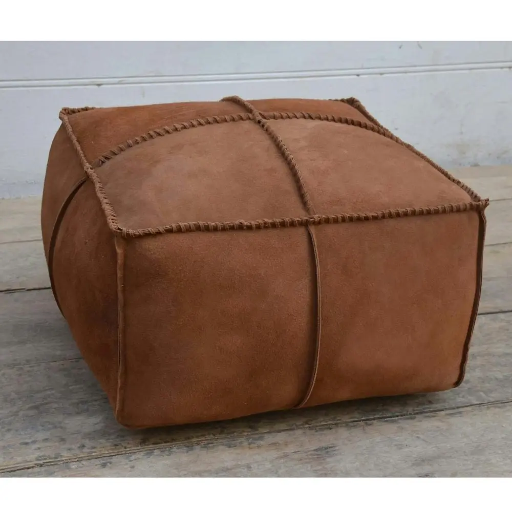 Martin Leather Suede Texture Square Foot Stool Ottoman