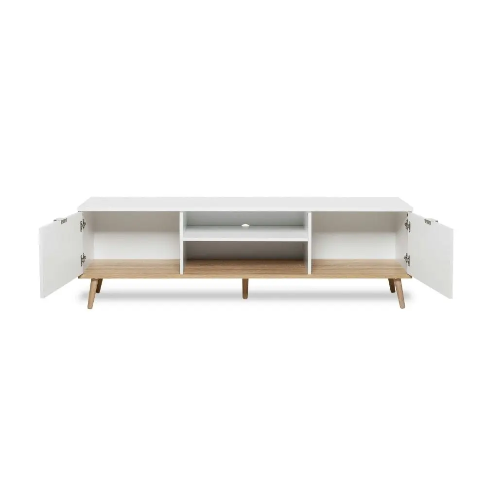 Design Square Thea Scandinavian Lowline Entertainment Unit TV Stand W/ 2-Doors - White/Oak