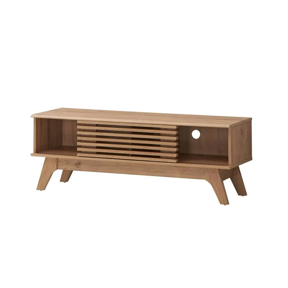 Design Square Camille Wooden Lowline Entertainment Unit TV Stand 120cm W/ 1-Door - Oak