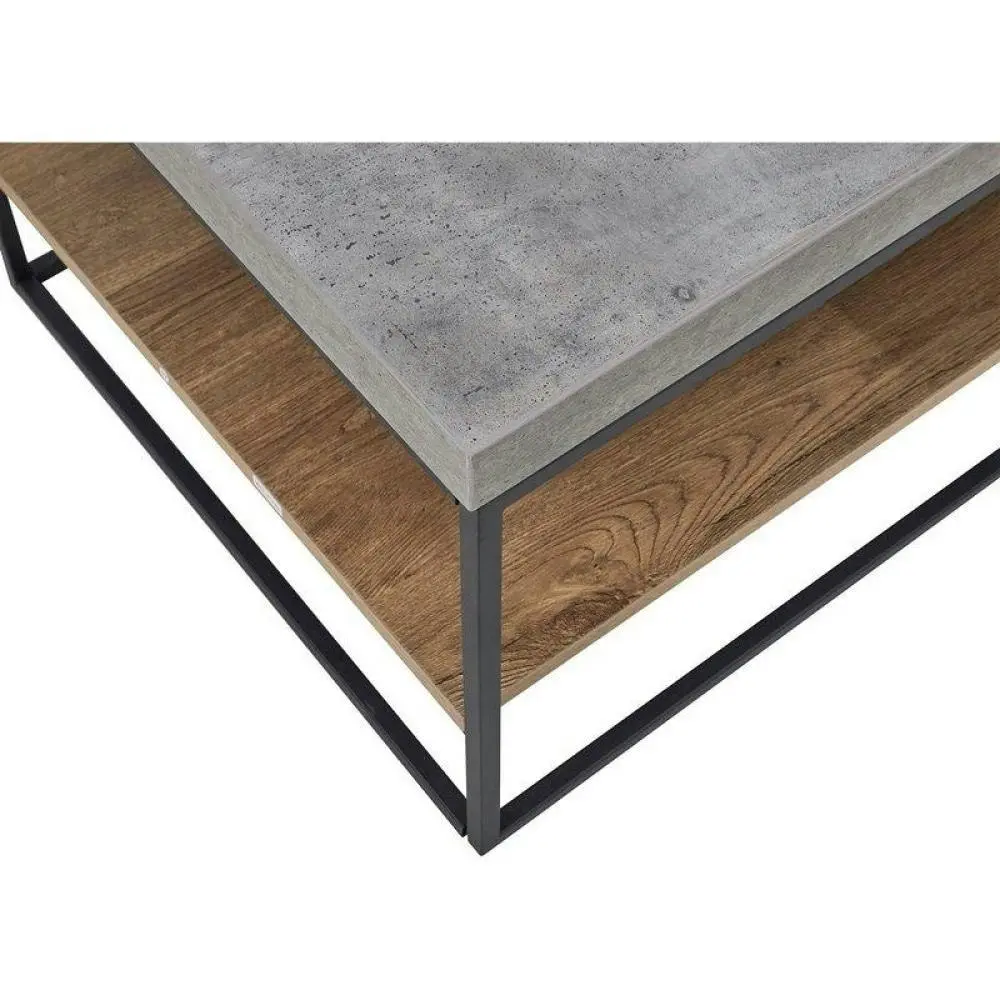 Design Square Rectangular Coffee Table - Black Metal Frame - Cement Grey