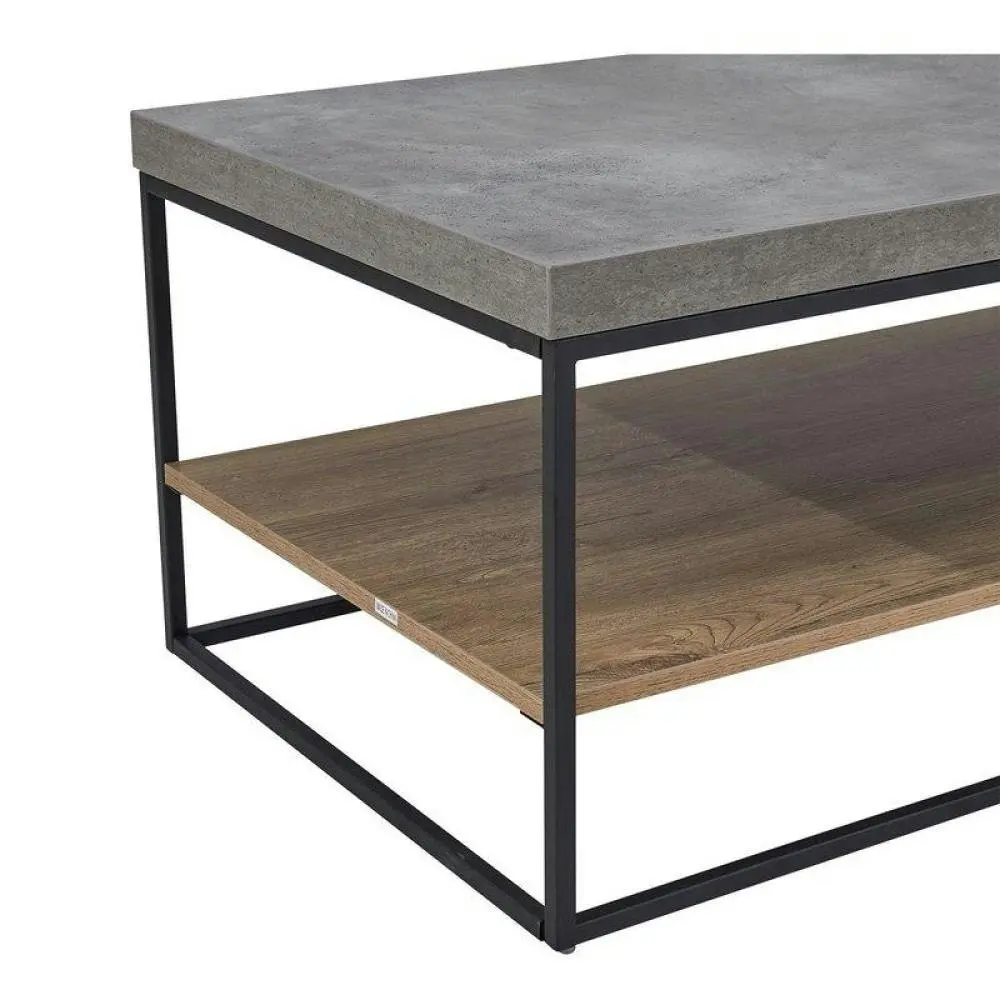 Design Square Rectangular Coffee Table - Black Metal Frame - Cement Grey