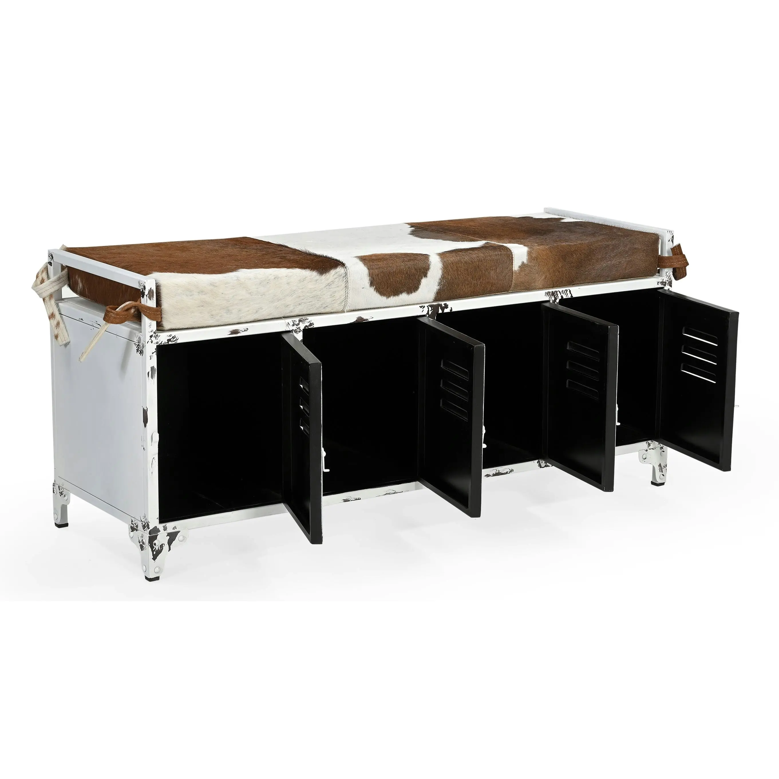 Michelle Iron Locker Bench Storage Ottoman Cowhide