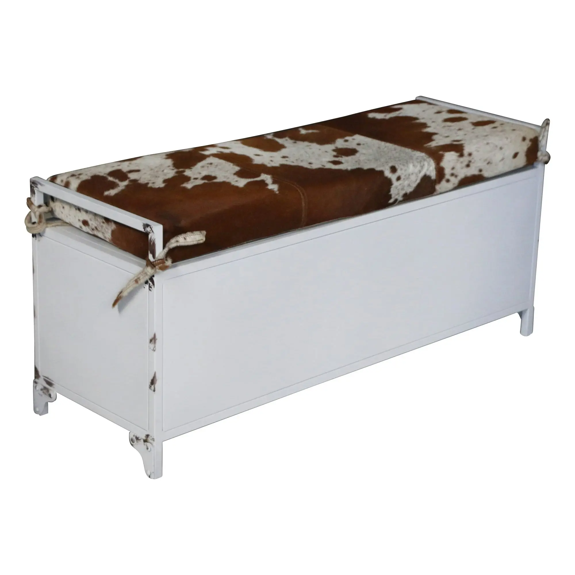 Michelle Iron Locker Bench Storage Ottoman Cowhide