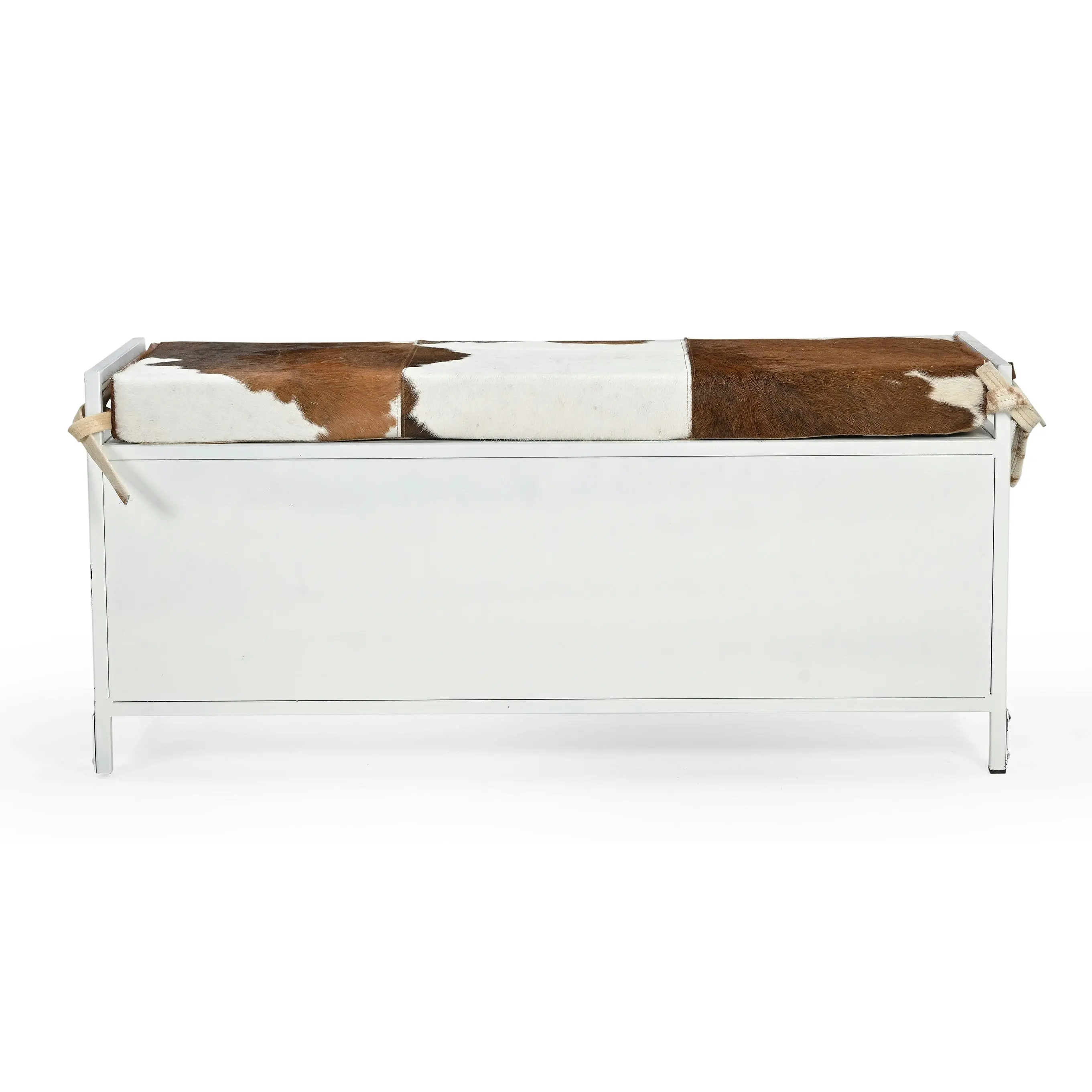 Michelle Iron Locker Bench Storage Ottoman Cowhide