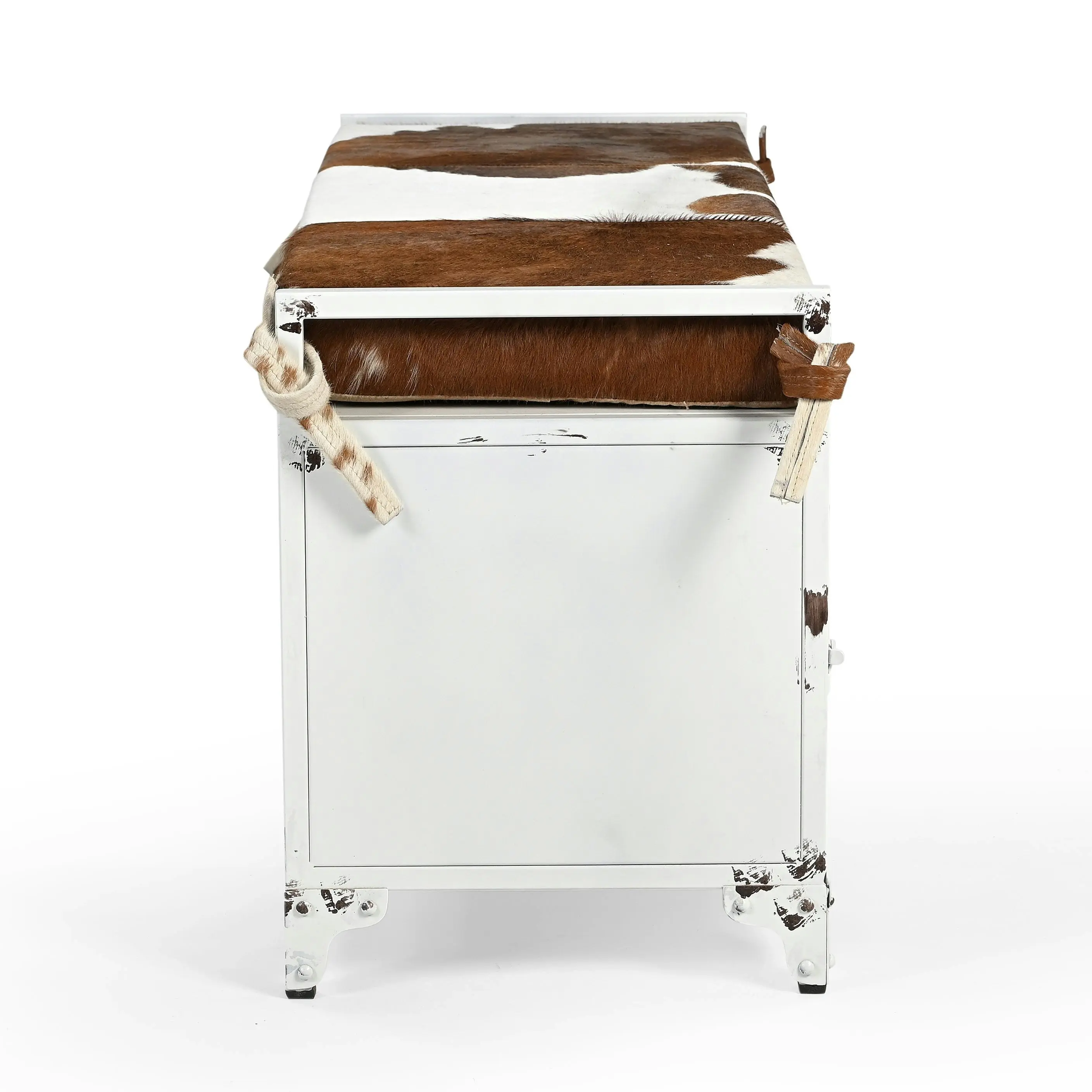 Michelle Iron Locker Bench Storage Ottoman Cowhide