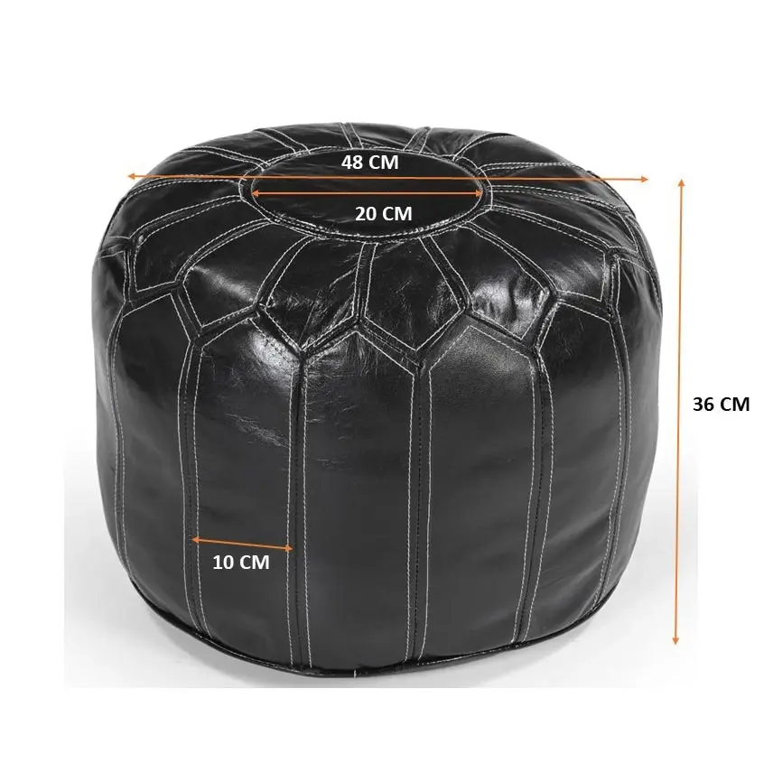 Pouffe Industrial Vintage Leather Round Foot Stool Ottoman Black