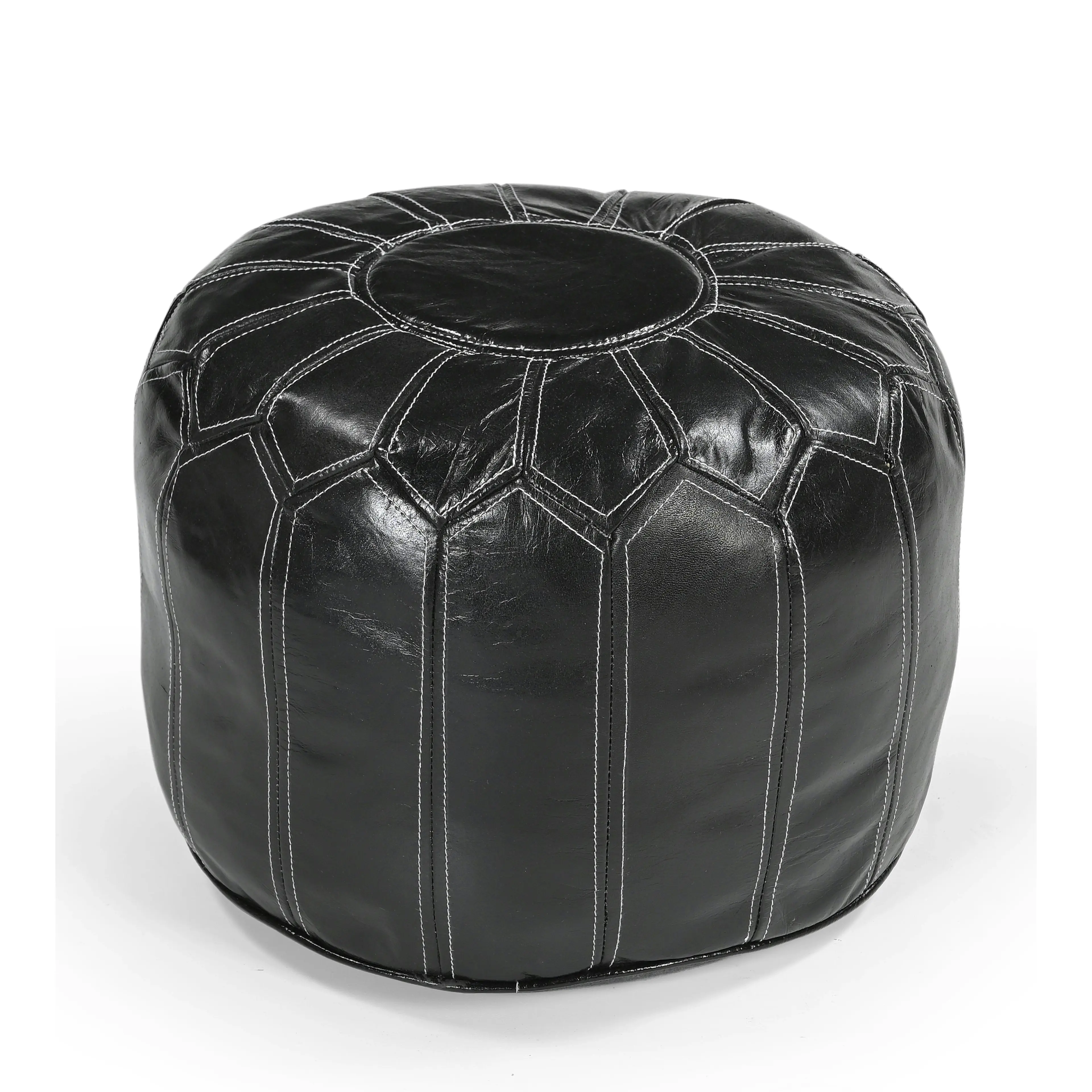 Pouffe Industrial Vintage Leather Round Foot Stool Ottoman Black