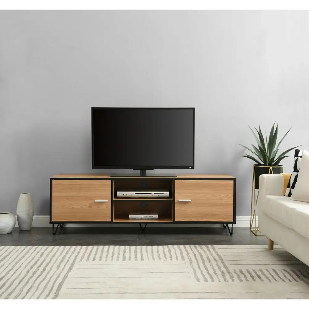 Design Square Roy TV Stand Entertainment Unit W/ 2-Doors - Oak/Black