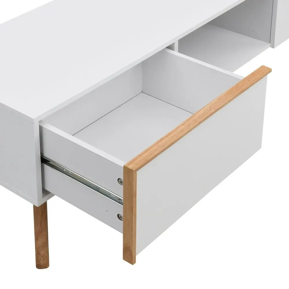 Design Square Autumn Scandinavian Lowline Entertainment Unit TV Stand W/ 2-Drawers 150cm - White/Oak