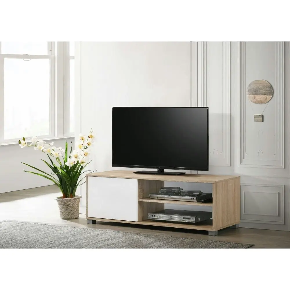 Design Square Aubree Compact TV Stand Entertainment Unit W/ 1-Door 120cm - Oak.White