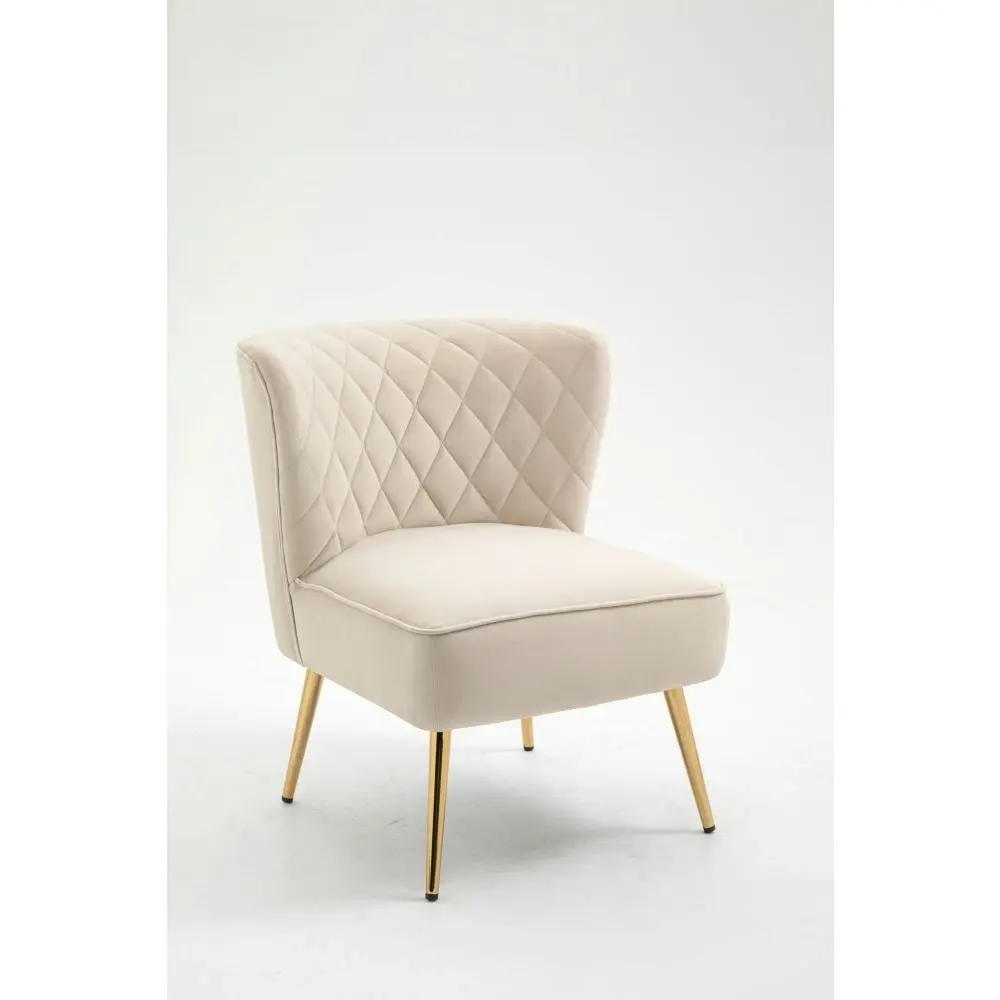 HomeStar Adele Velvet Fabric Lounge Accent Armchair W/ Gold Legs - Cream Beige