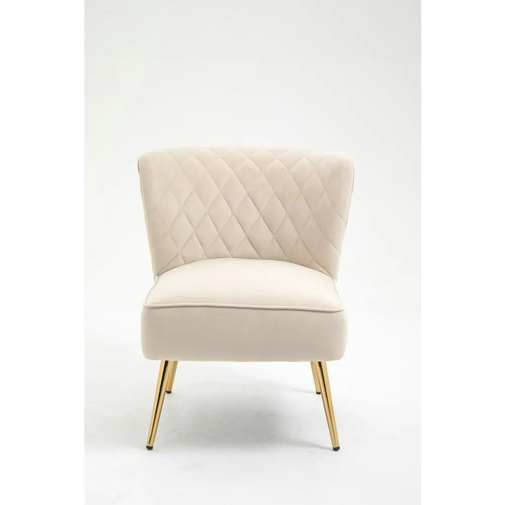 HomeStar Adele Velvet Fabric Lounge Accent Armchair W/ Gold Legs - Cream Beige