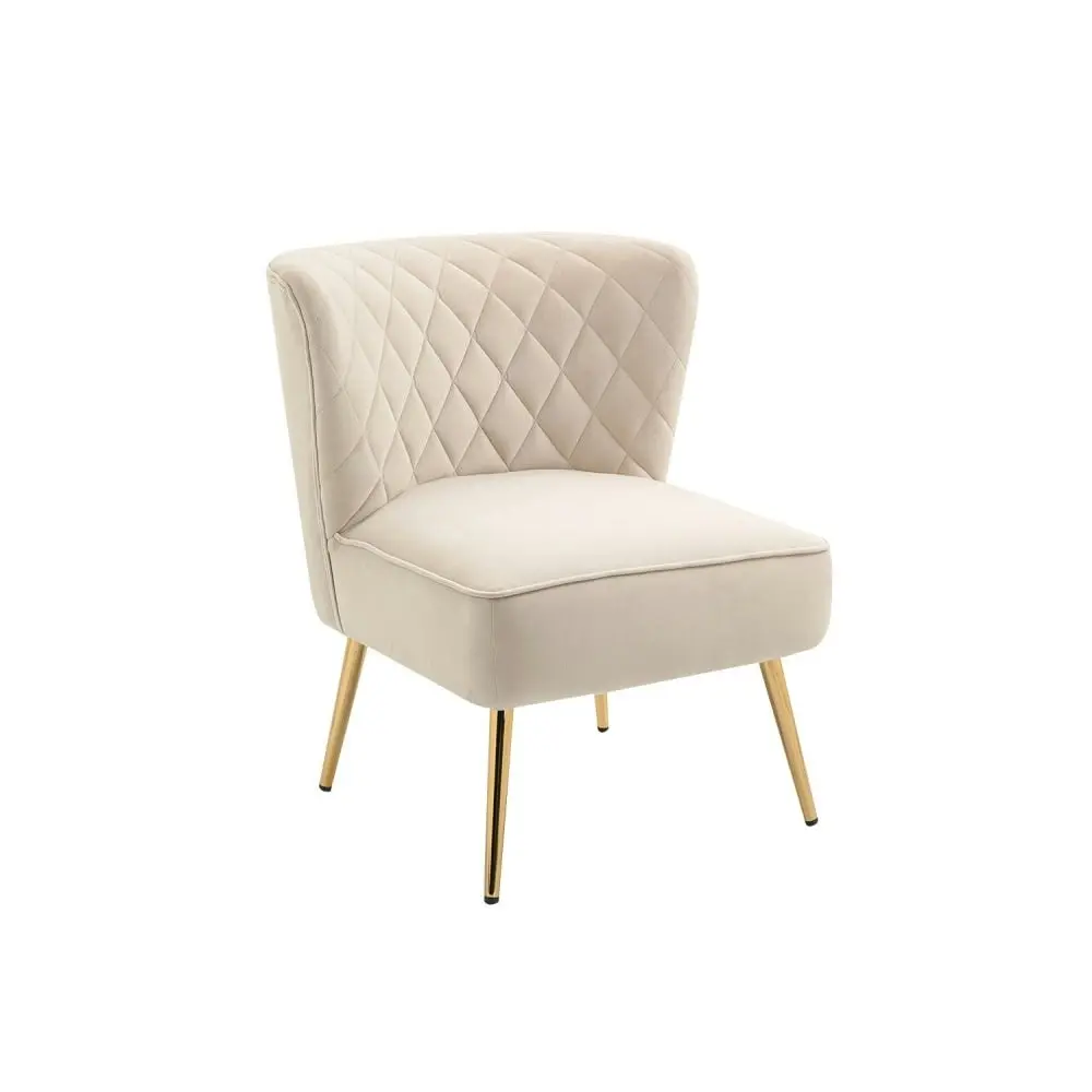 HomeStar Adele Velvet Fabric Lounge Accent Armchair W/ Gold Legs - Cream Beige