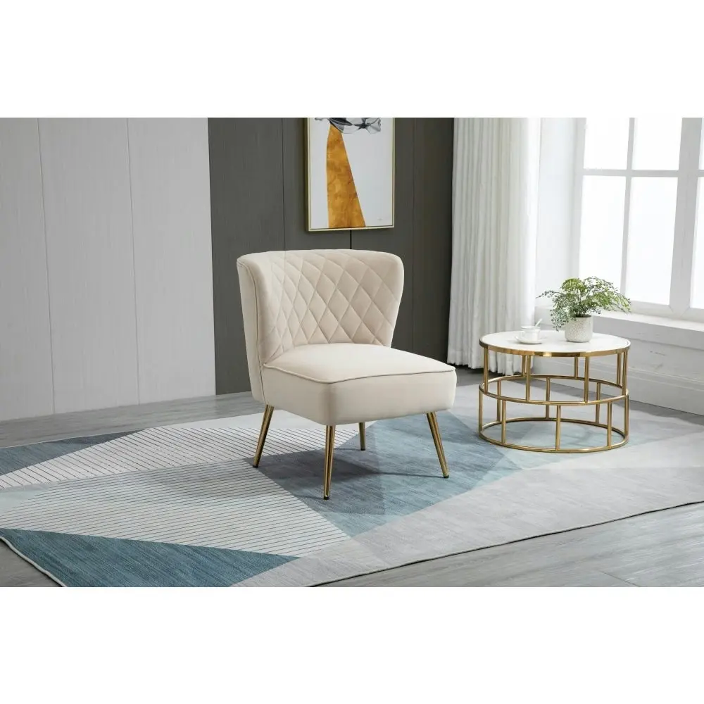 HomeStar Adele Velvet Fabric Lounge Accent Armchair W/ Gold Legs - Cream Beige