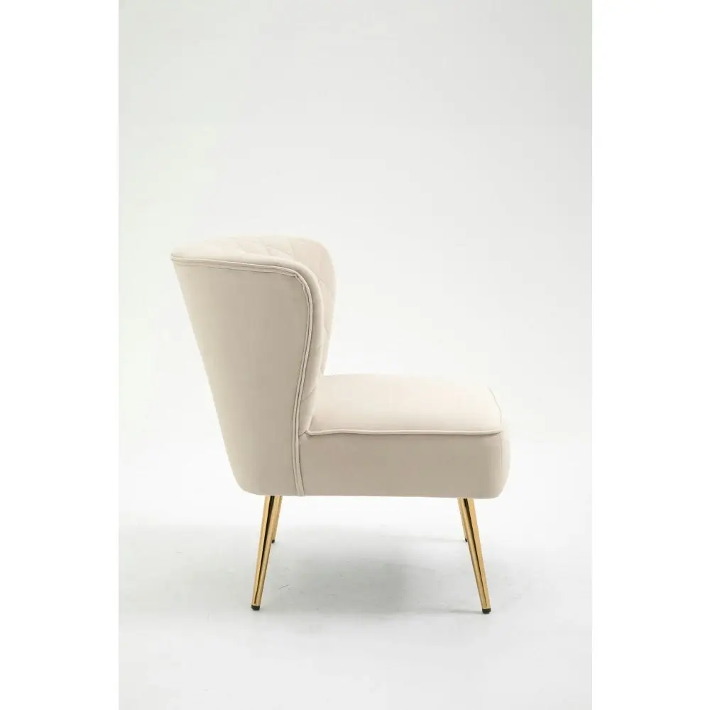 HomeStar Adele Velvet Fabric Lounge Accent Armchair W/ Gold Legs - Cream Beige