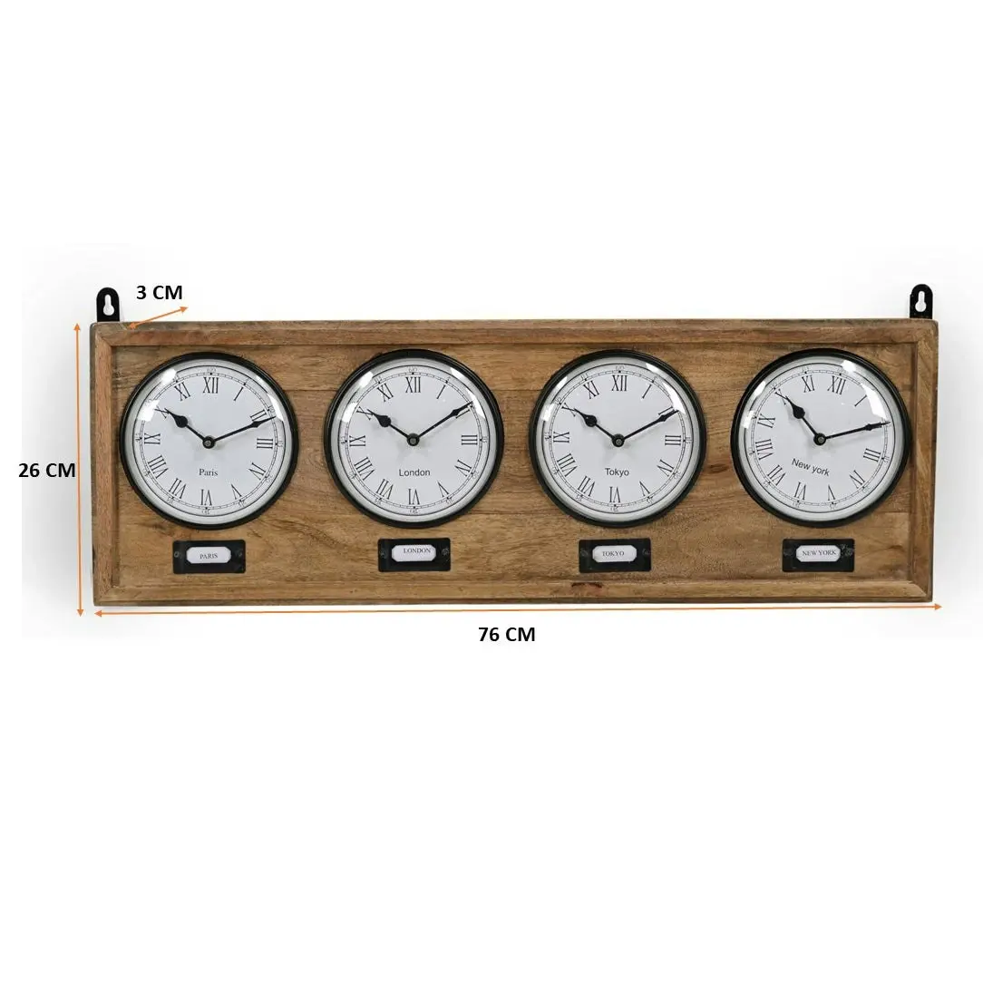 World Clock  Roman Numeral Timber