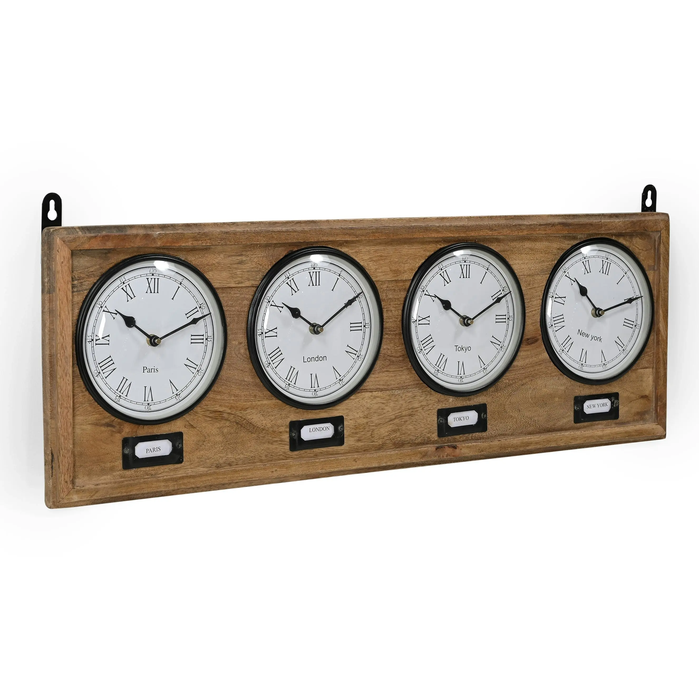 World Clock  Roman Numeral Timber