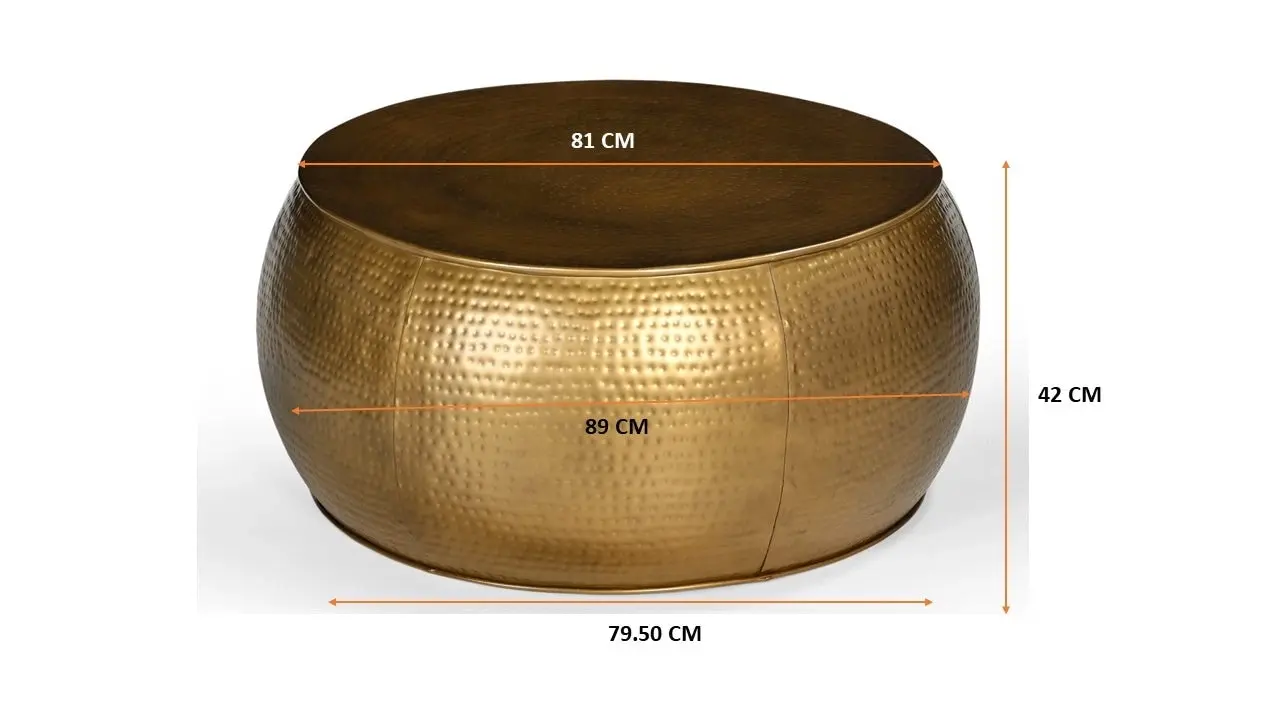 Titan Brass Hammered Look Round Metal Coffee Table 80cm