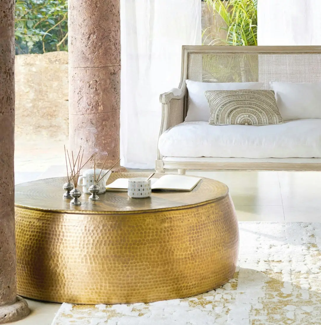 Titan Brass Hammered Look Round Metal Coffee Table 80cm