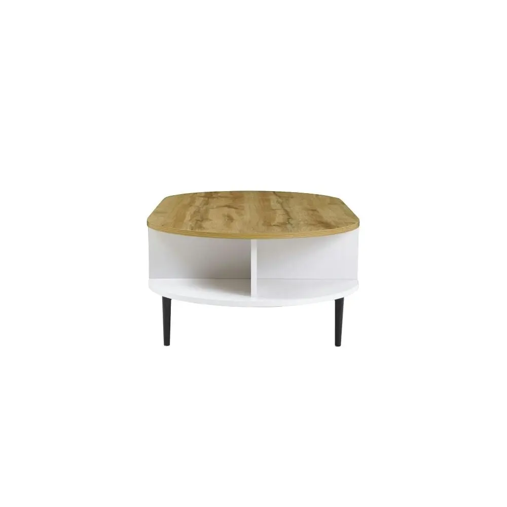 Maestro Furniture Polish 1-Drawer Oval Wooden Coffee Table W/ Open Compartments - White/Natural