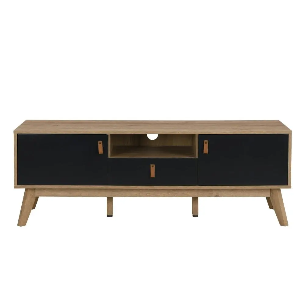 Design Square Eliana Modern Scandinavian Entertainment Unit TV Stand - Oak/Black