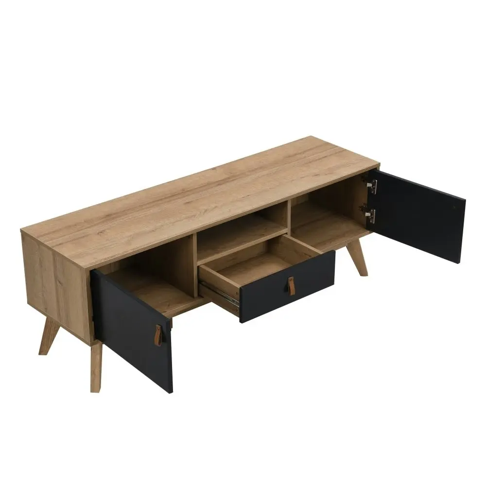 Design Square Eliana Modern Scandinavian Entertainment Unit TV Stand - Oak/Black