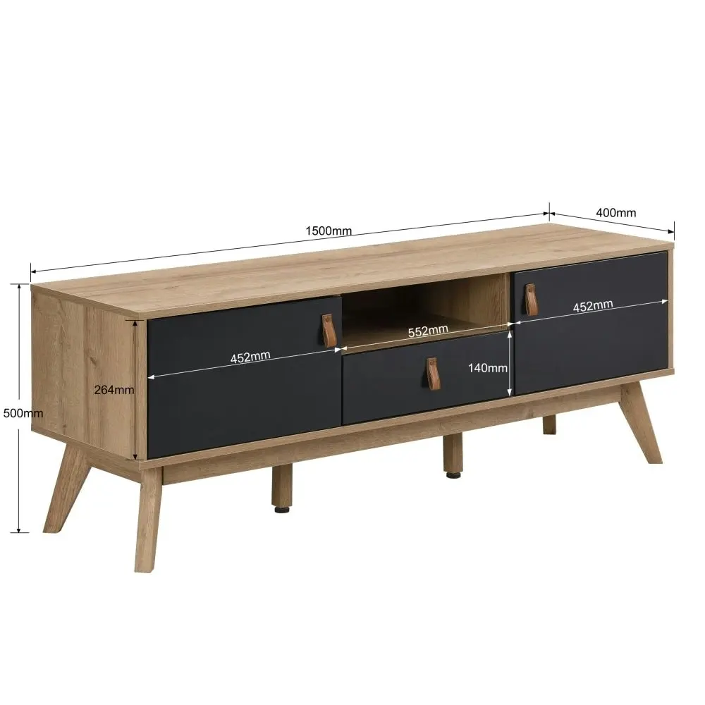 Design Square Eliana Modern Scandinavian Entertainment Unit TV Stand - Oak/Black