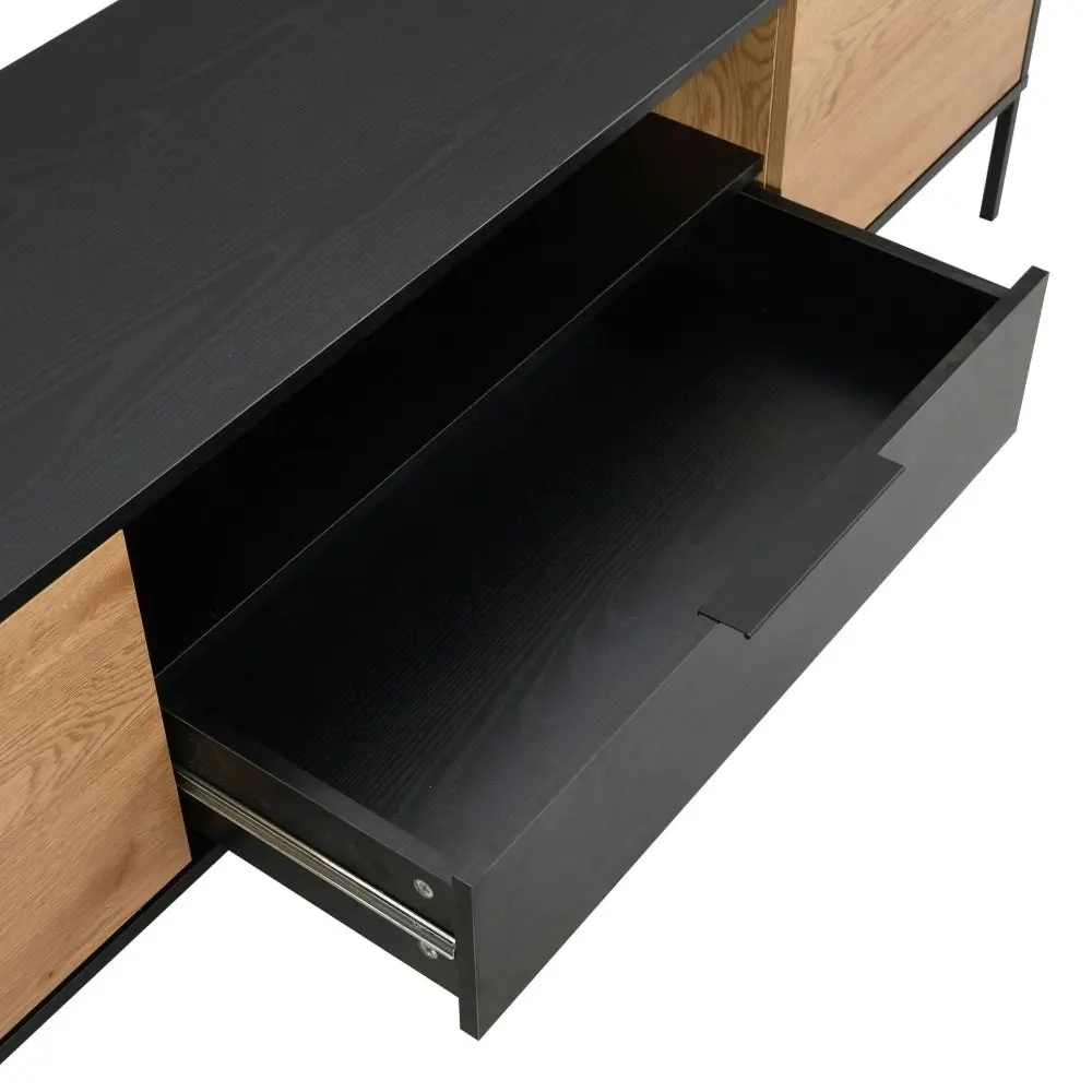 Design Square Everly Scandinavian Lowline Entertainment Unit TV Stand 170cm - Black/Oak