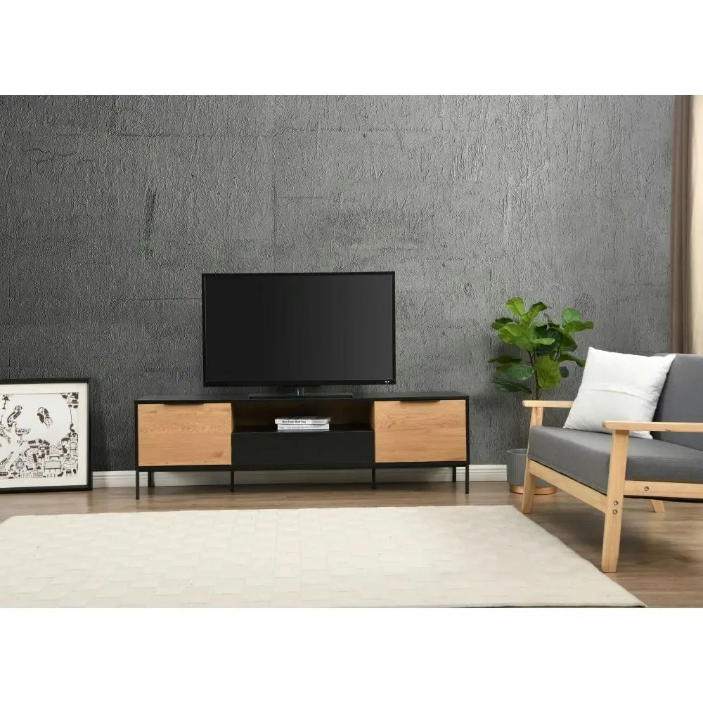 Design Square Everly Scandinavian Lowline Entertainment Unit TV Stand 170cm - Black/Oak