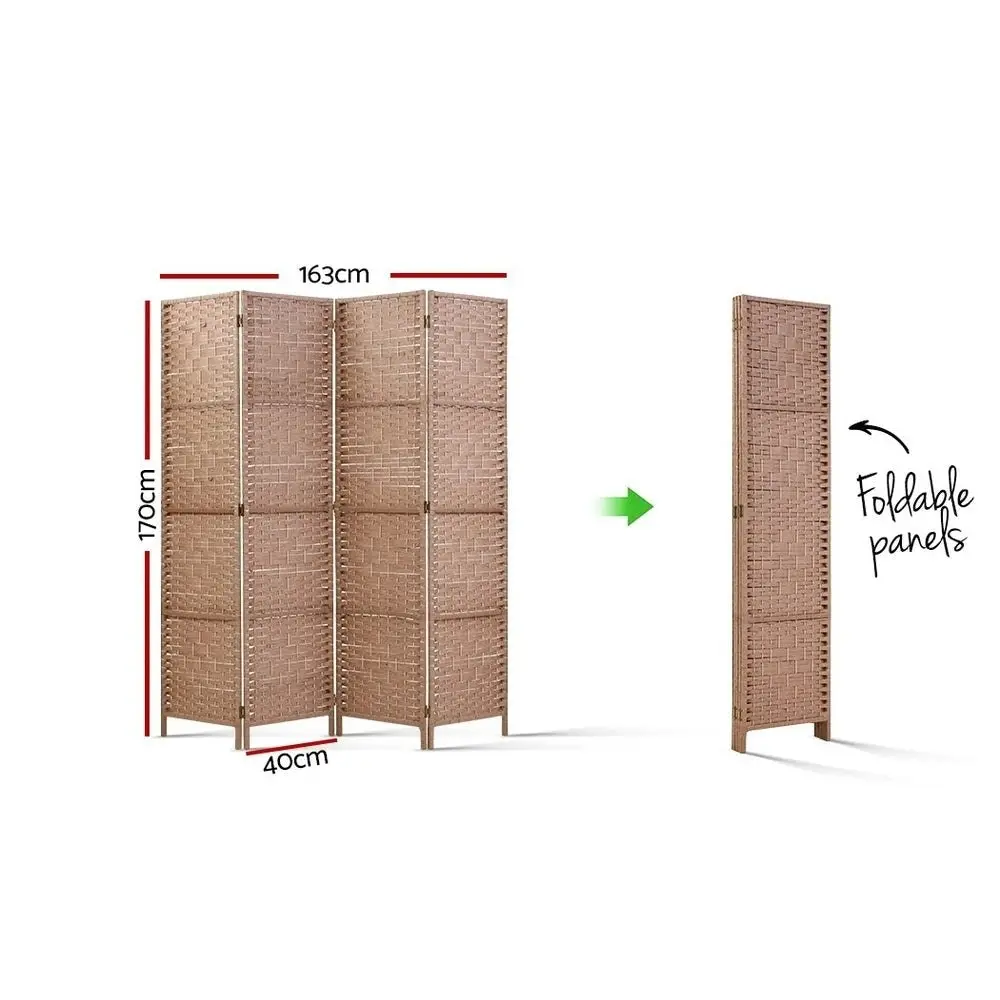 4 Panel Room Divider Screen Privacy Rattan Timber Foldable Dividers Stand Hand Woven