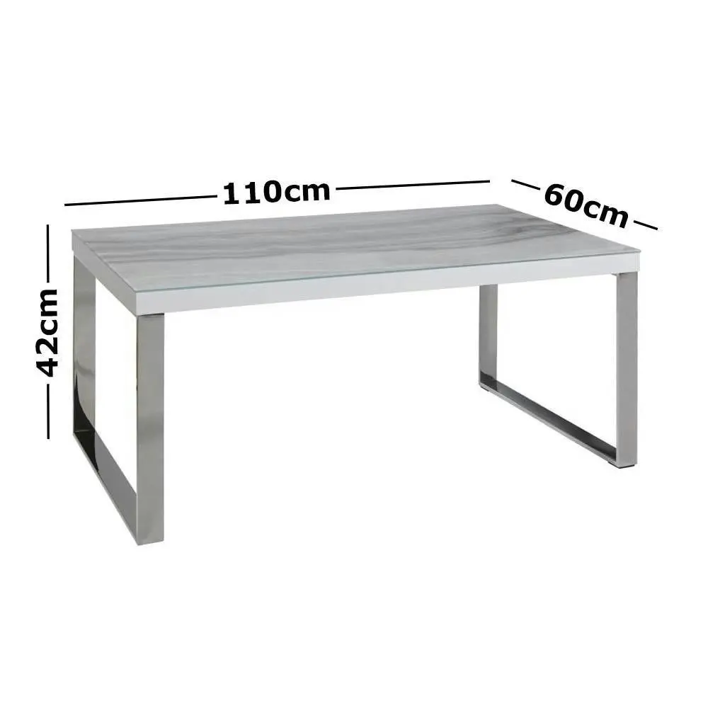 Lucas Rectangular Coffee Table - Chrome Frame - Tempered Glass Top - Calacatta Marble