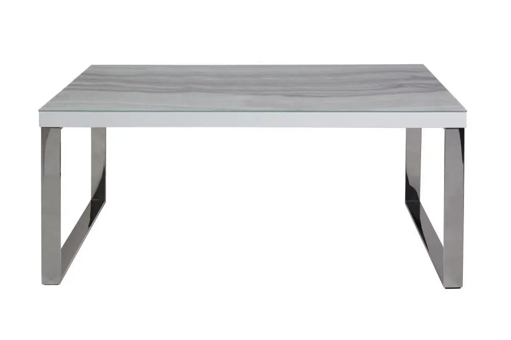 Lucas Rectangular Coffee Table - Chrome Frame - Tempered Glass Top - Calacatta Marble