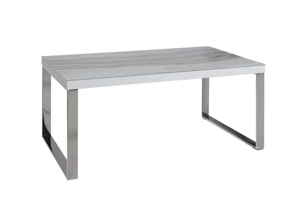 Lucas Rectangular Coffee Table - Chrome Frame - Tempered Glass Top - Calacatta Marble