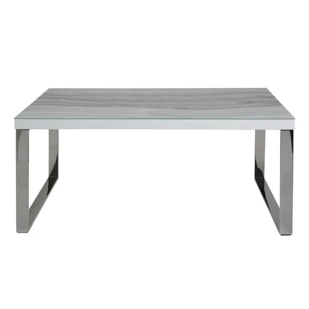 Lucas Rectangular Coffee Table - Chrome Frame - Tempered Glass Top - Calacatta Marble