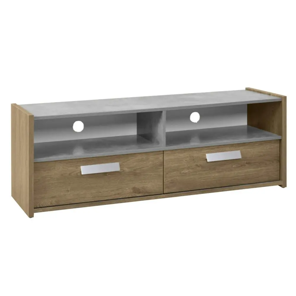 Design Square TV Stand Cabinet Entertainment Unit - Dark Oak / Matt Grey